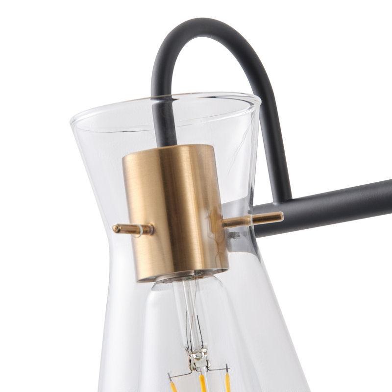 Black & Brass Vanity Light with Glass Shade, Dimmable, E26 Base – UL Certified, 9.45" H x 21.85"W x 6.89"D, 3 Lights