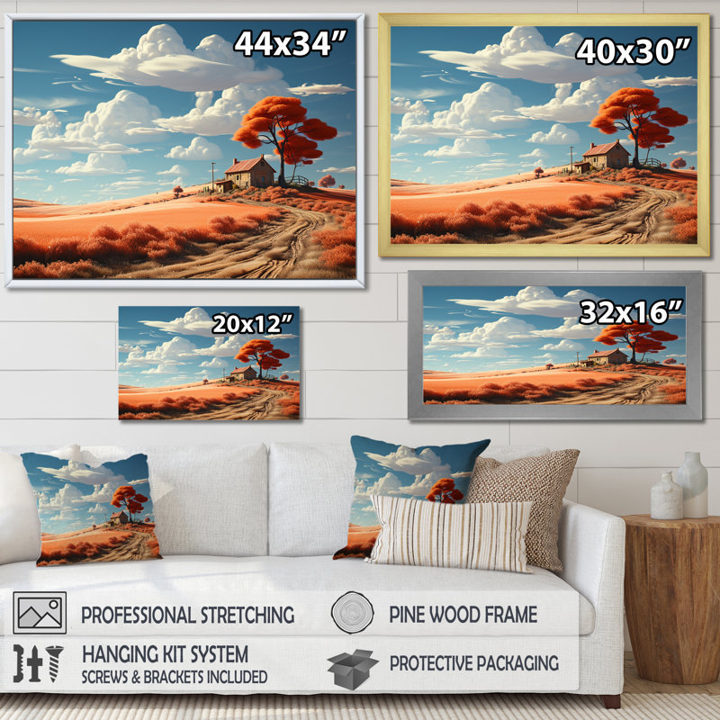 Dreamy Farm Hues Landscape, Cadre naturel flottant, H 34 po x l 44 po x P 1,5 po