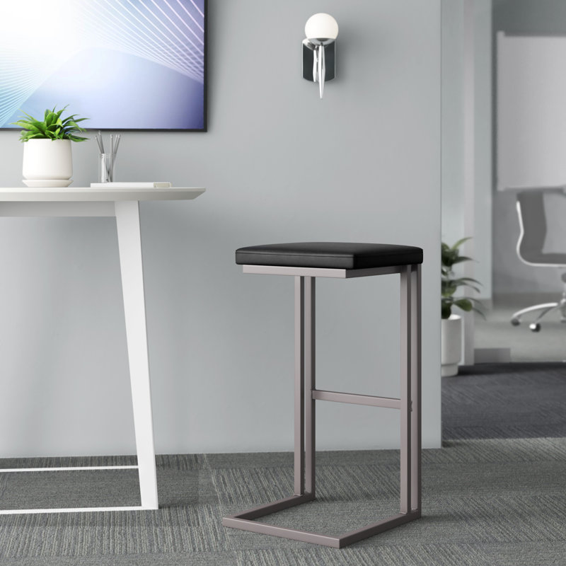 Boone Barstool - Grey - Onyx, Onyx Faux Leather, Gray, Bar Stool (30" Seat Height)