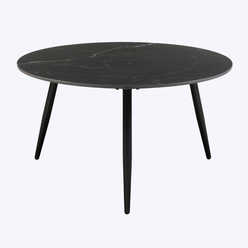 Black Sintered Stone and Metal 3-Piece Nesting Table Set