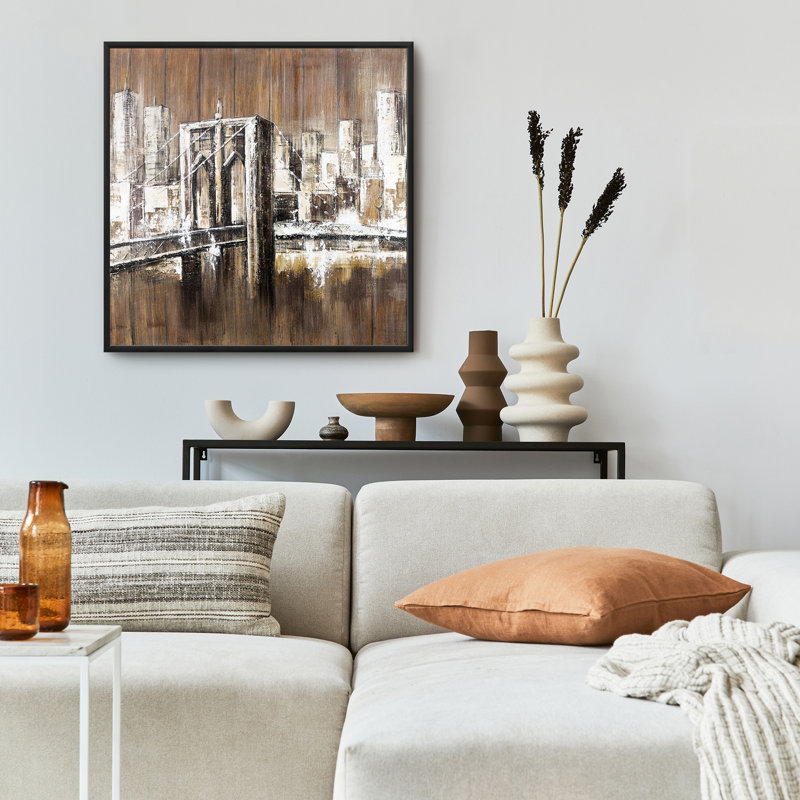Aged Finish Brooklyn Bridge | Framed Canvas Bedroom Decor