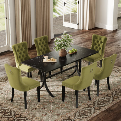 Ensemble de table de salle à manger rectangulaire en bois pour 4-6, table de ferme style Mid-Century et chaises avec fauteuil capitonné en velours pour la salle à manger, appartement