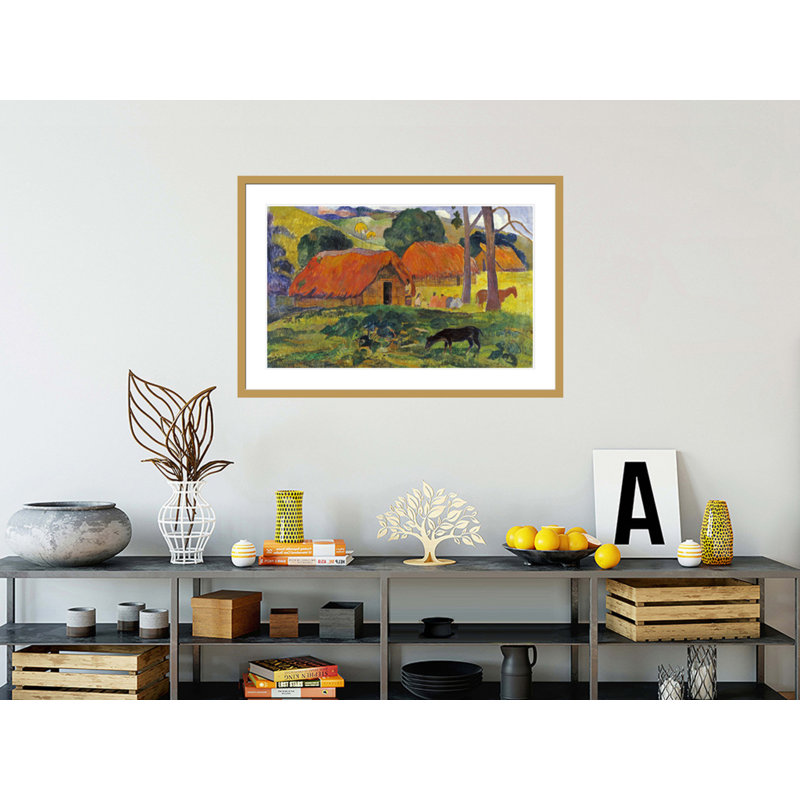 «The Three Huts Tahiti» par Paul Gauguin - Estampe numérique encadrée, H 28,21 po x l 41,5 po
