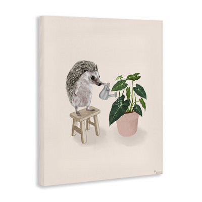 «Hedgehog Watering Plant», art mural sur toile par Tara Royle