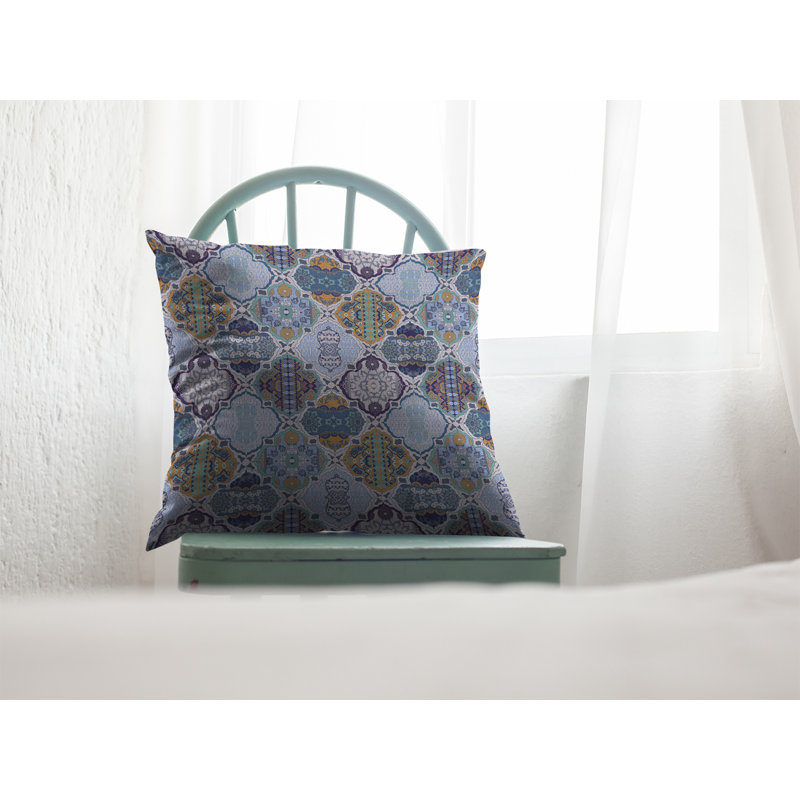 Leather/Suede Throw Pillow, 20" x 20", Light Blue/Brown, Canvas