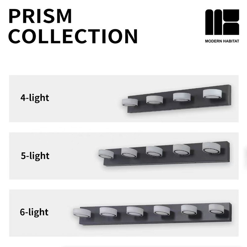 Black Adjustable 5-Light LED Vanity Light with Dome Shade