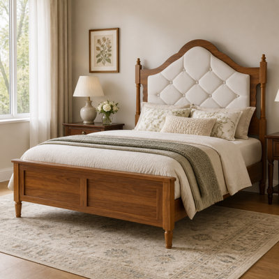 Full Size Upholstered Bed Frame, Walnut