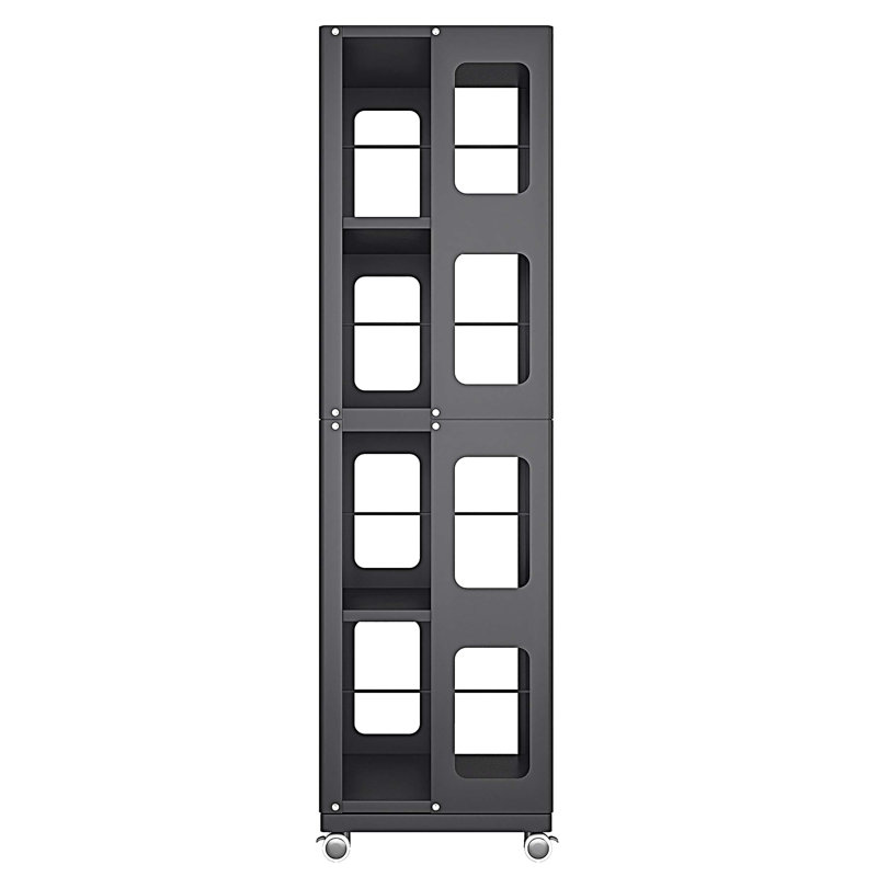 4-Tier Steel Rotating Bookshelf with 360° Wheels, Large Size Book Rack, Black
