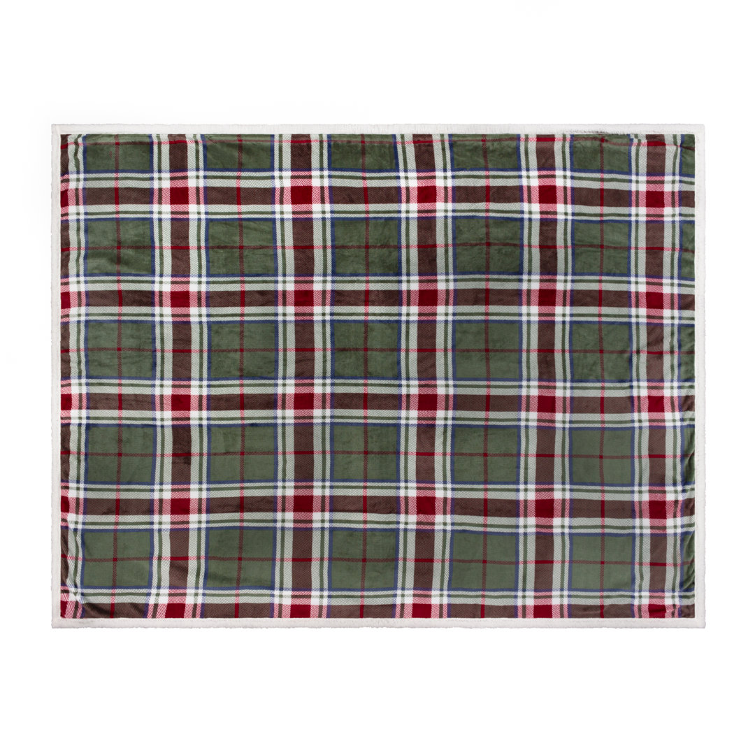 Wylder Unisex Green/Red Braemar Sherpa Tartan Fleece Throw - Image 3
