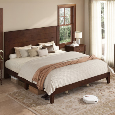 Bilal King Size Solid Wood Platform Bed Frame with 47.2'' Headboard,Walnut