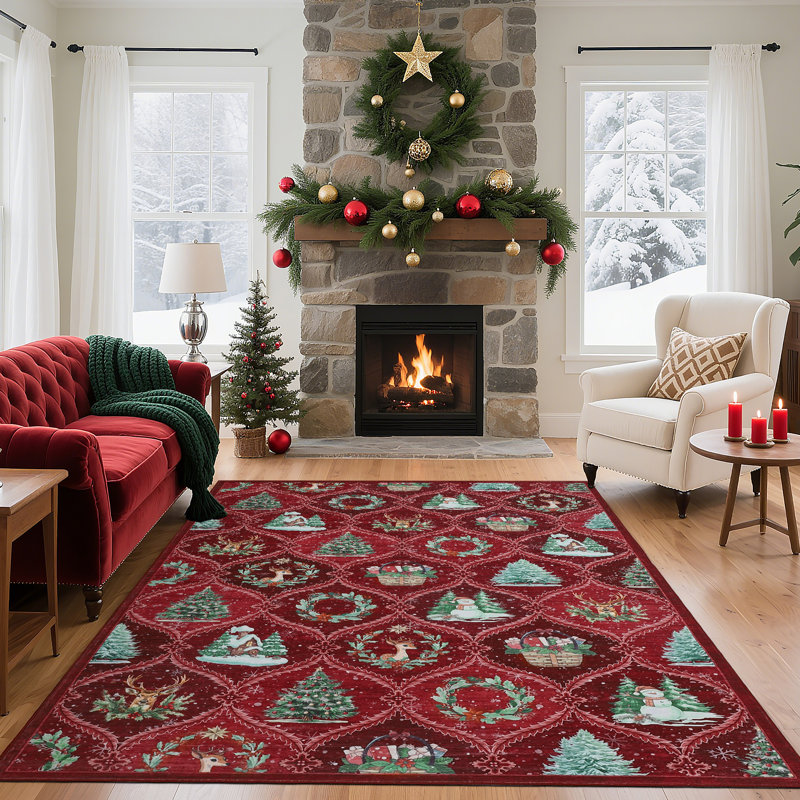 Christmas Festive Faux Wool Area Rug, Red, 160*230cm
