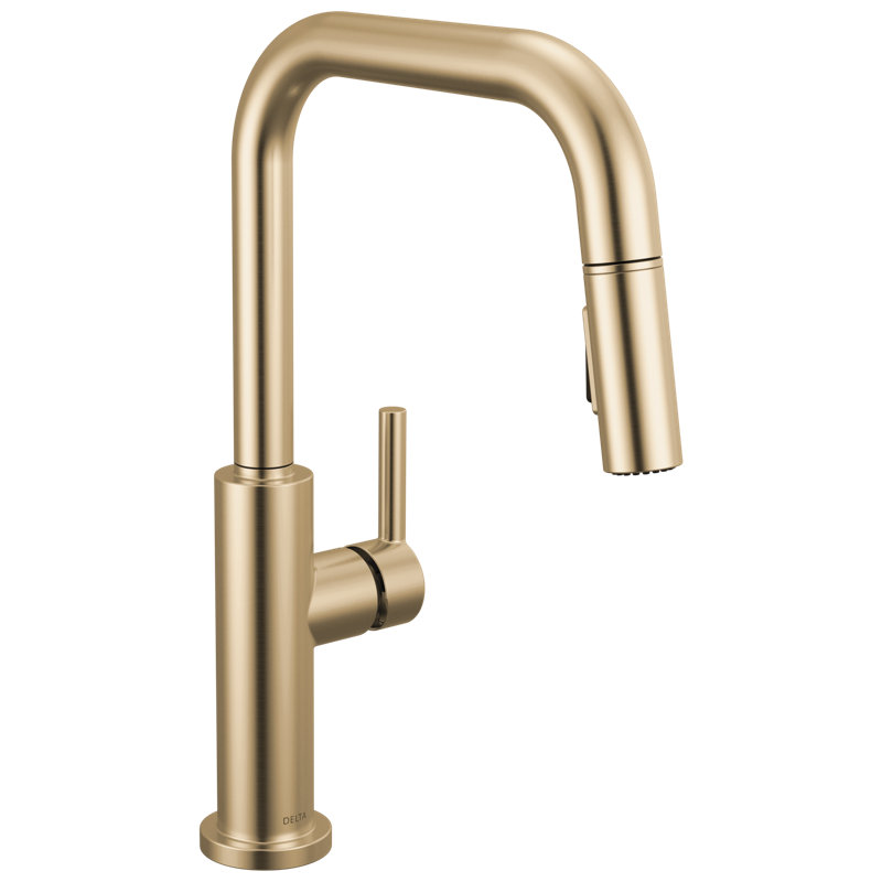 Robinet d'évier de cuisine à bec rétractable à bec en U Nicoli, robinet de cuisine à poignée simple, Bronze champagne