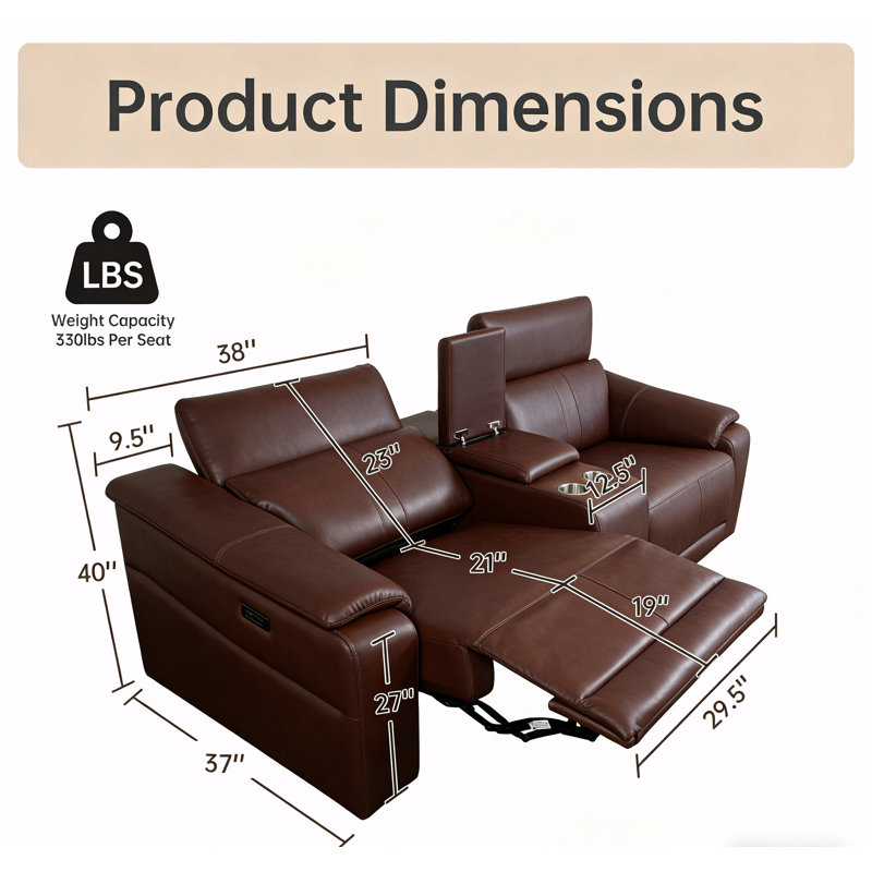 Canapé modulaire en cuir 4 pièces avec 2 porte-gobelets et canapé modulaire confortable pour le salon, Cuir brun foncé