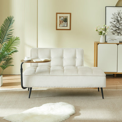 54 Inch Modern 2-Seat Velvet Sofa with 360° Rotating Side Table, Matching Bench & Ottoman