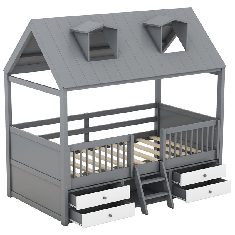 Structure de lit en bois, Grey, Simple