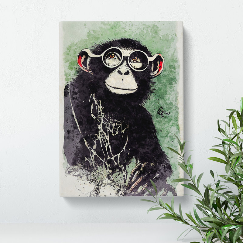 Watercolour Monkey No.2 - Wrapped Canvas, 60cm H x 40cm W x 3cm D