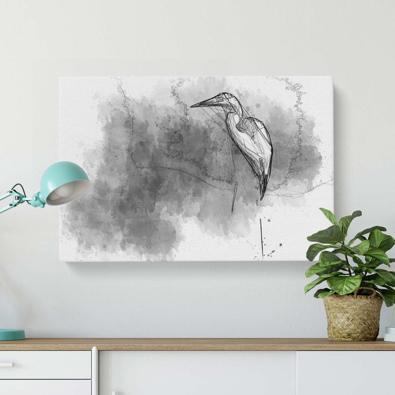 Stork Bird in Abstract - Wrapped Canvas Drawing - Wrapped Canvas, 40cm H x 60cm W x 3cm D