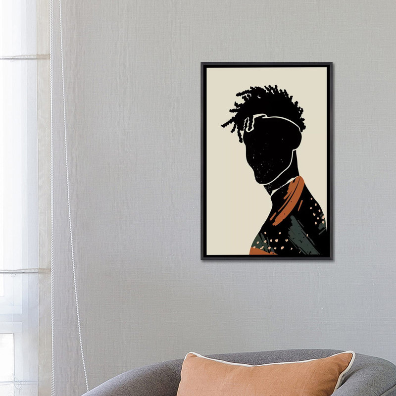 Black Hair II - impression d'art graphique, H 26 po x l 18 po x 1,5 po, Toile avec cadre noir patiné, Pas de tapis