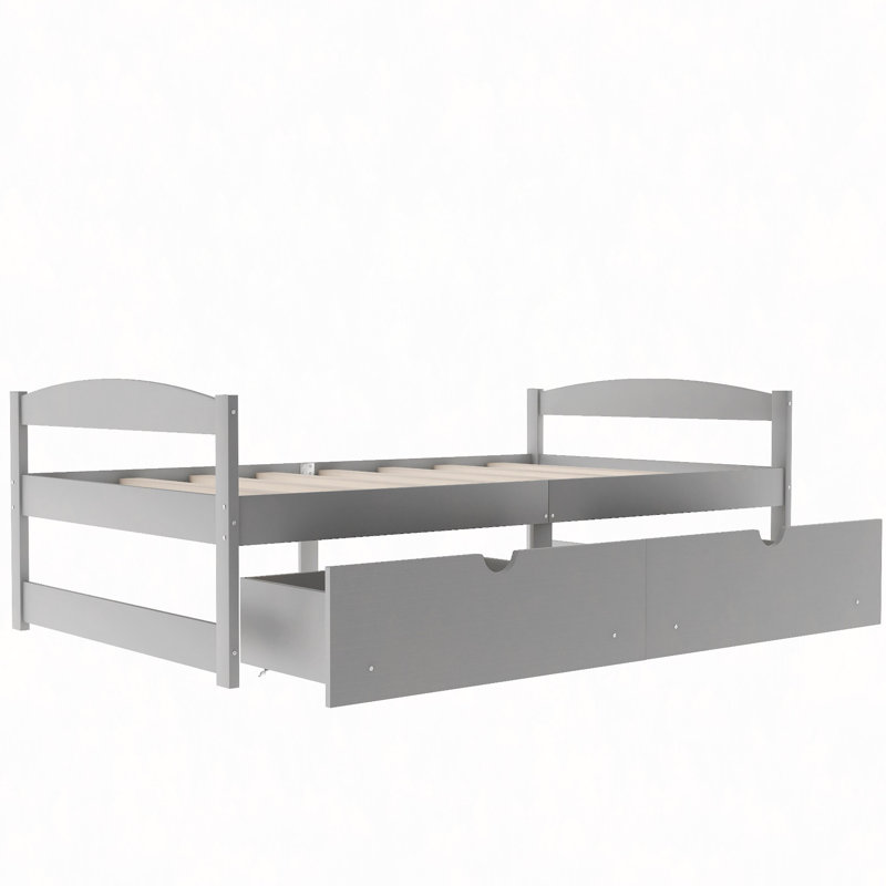 Platform Bed, With Two Drawers, Gray