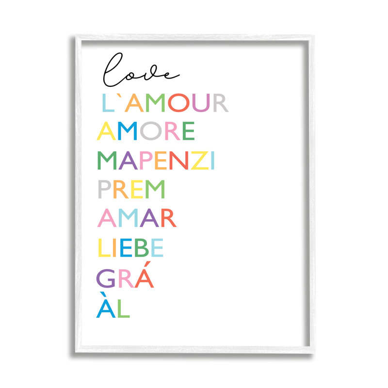 Amour, termes romantiques - art textuel, H 14 po x l 11 po, Giclée encadrée blanc bord de mer