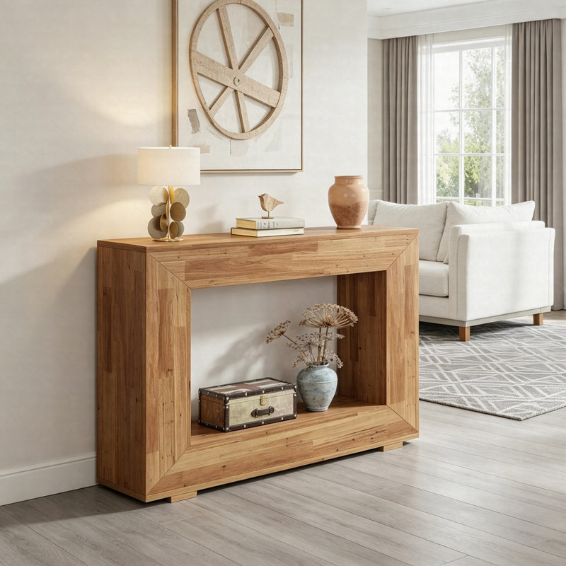 47.2" Farmhouse Console Table, 2-Tier Entryway Sofa Table With Storage Shelf, Rustic Wood Hallway Table, Honey Brown