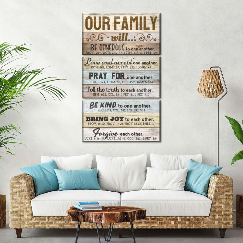 Our Family Bible Verses, reproduction d'art sur toile, H 24 po x l 38 po x P 1,25 po