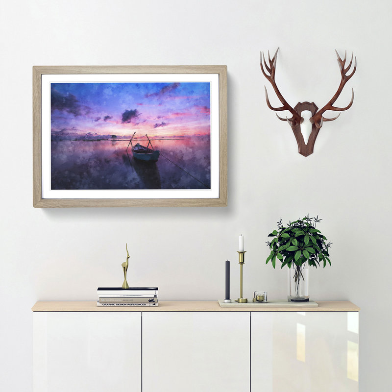 Vacant Rowboat upon the Lake - Picture Frame Painting Print, 24cm H x 33cm W x 2cm D, Oak Framed