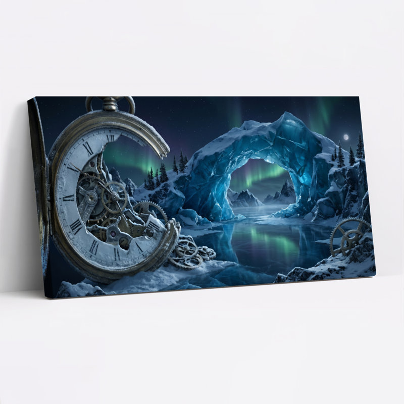 Horloge sur glace, ensemble de 1 reproduction d'art sur toile, L 48 po x H 24 po, Toile tendue