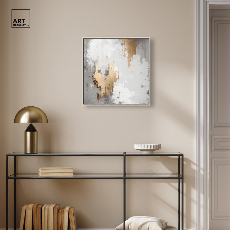 Art mural neutre sur toile Ghostly Glimmer I par Art Remedy, H 17 po x l 17 po, Cadre flottant, Argent argent