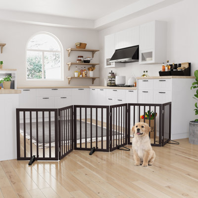 Barrière pour animaux en bambou autoportante pliable 6 panneaux avec pieds de support pour clôture d'escalier, l 110 po