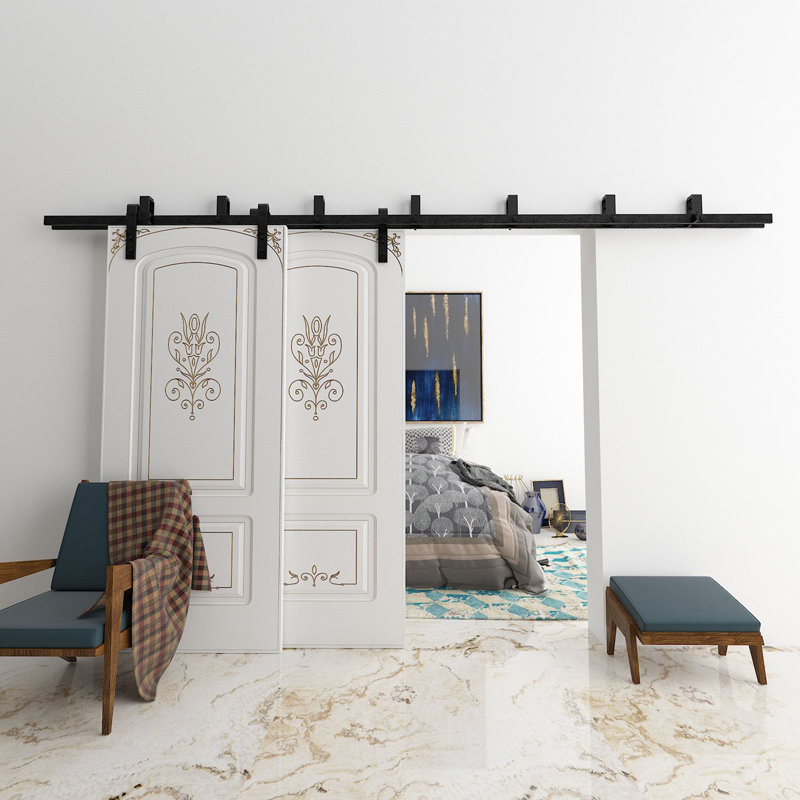 Vancleef Black Rustic Metal Double Track Sliding Barn Door Kit