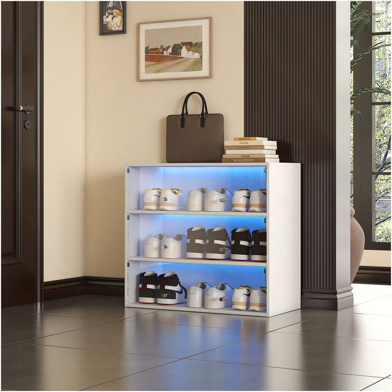 Armoire de rangement à chaussures en verre blanc, Blanc