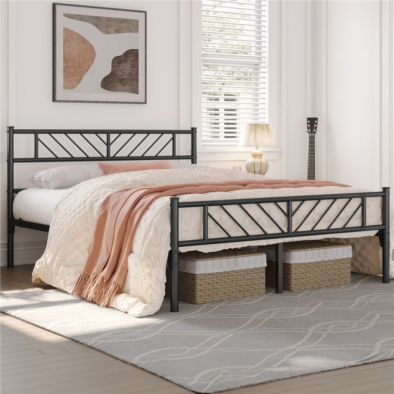 Armanni Platform Bed Frame with Design Headboard, Queen, Black