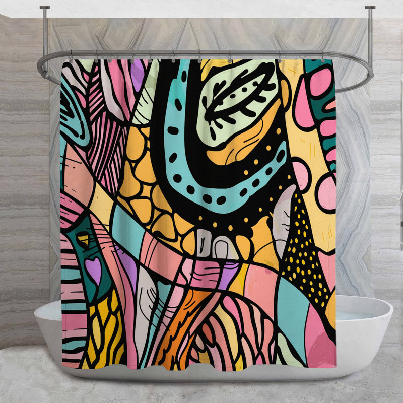 Abstract Mural Shower Curtain -  Abstract Bathroom Decor Modern, 93"H x 70"W