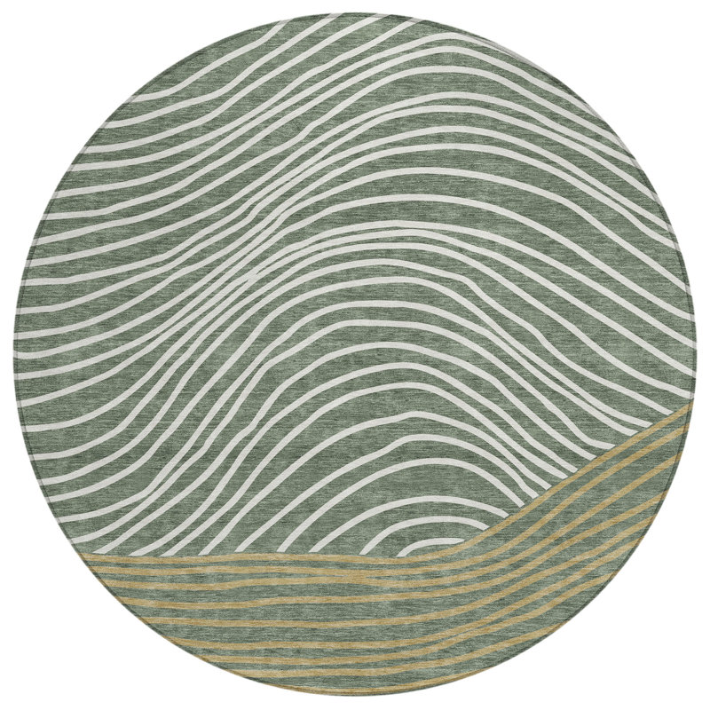 Machine Washable Indoor/Outdoor Chantille ACN2350 Stripes Rug, Round 8'