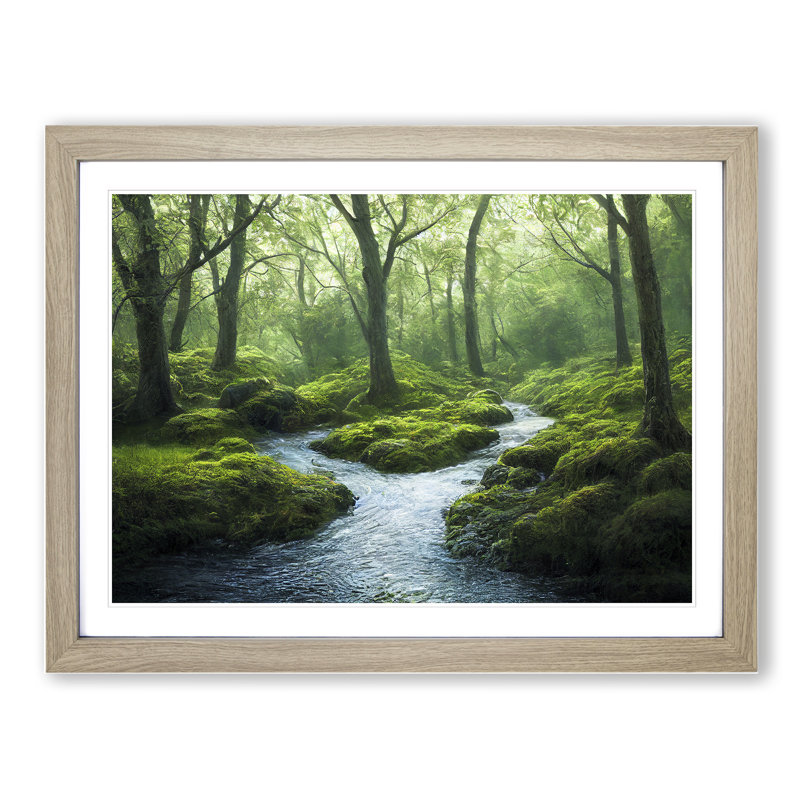 XH1022-6339X Mysterious Forest Stream Vol.2 - Single Picture Frame Print, 46cm H x 64cm W x 2cm D, Oak 