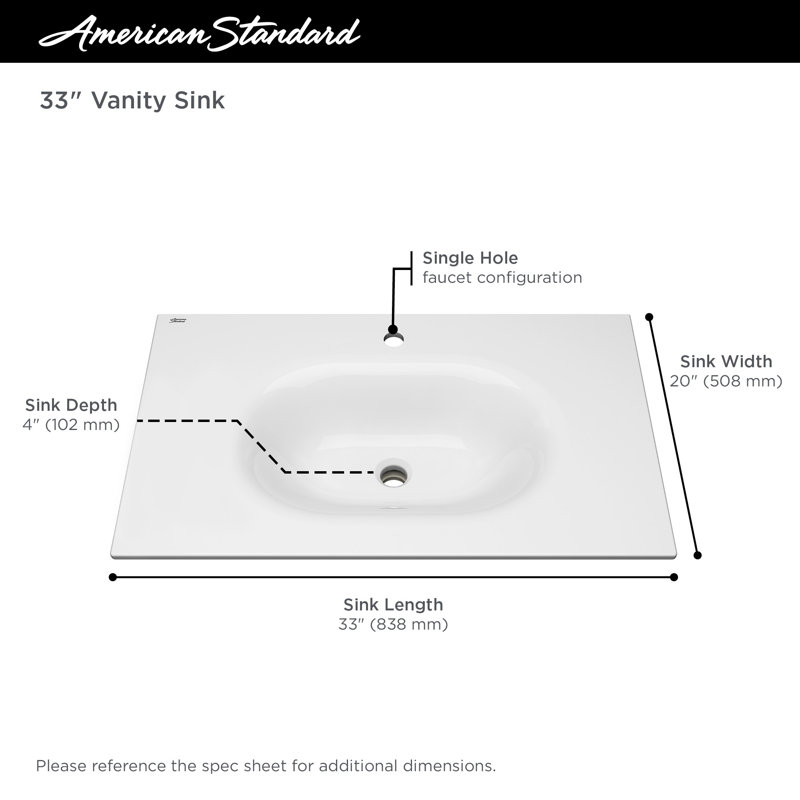 American Standard Studio S 20'' White Vitreous China Rectangular Bathroom Sink with Overflow, 4" Centers