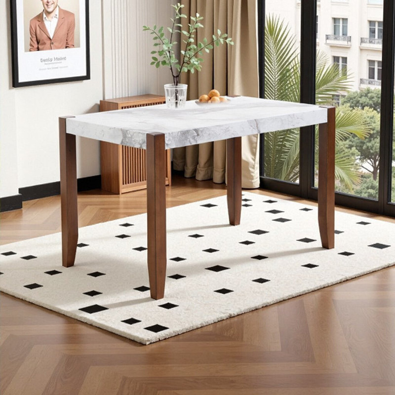 Blanc sculpté et table de salle à manger - sièges 4-6, conception minimaliste en faux marbre
