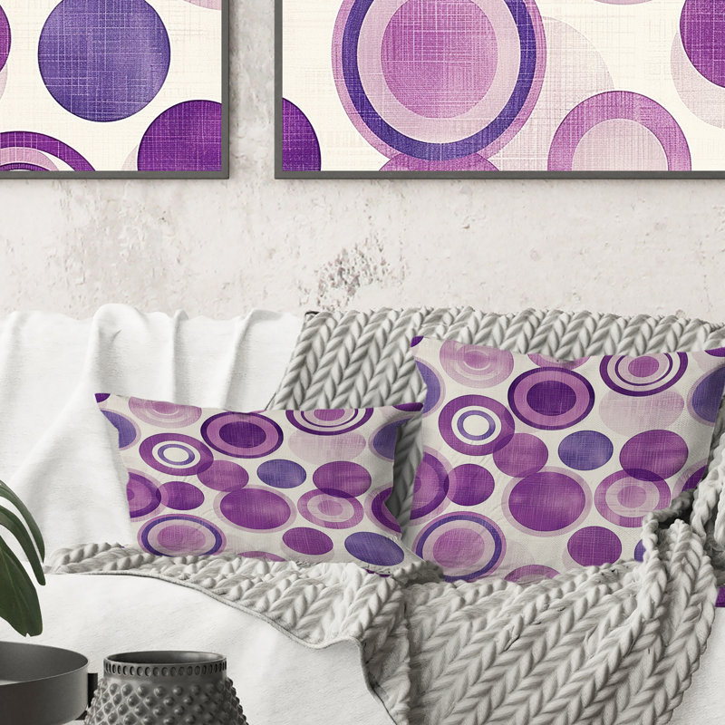 Coussin violet Midcentury Retro Circles I - Midcentury, H 16 po x l 16 po