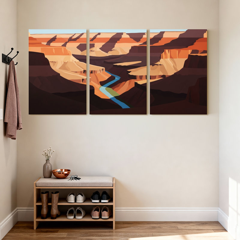 Cités et pays Grand Canyon, paysage de vallée, ensemble de 3 reproductions d'art sur toile, H 18 po x l 36 po