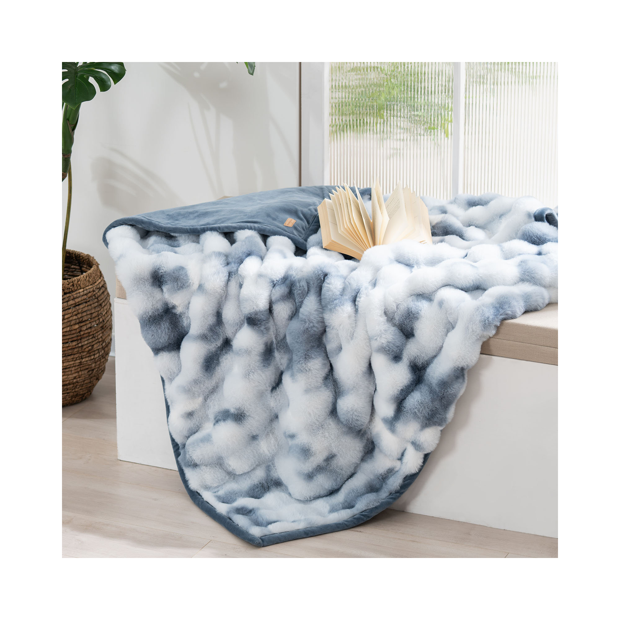 Ridgeline Faux Fur Throw Blanket, Cloud Blue Ombre, 80" L x 60" W