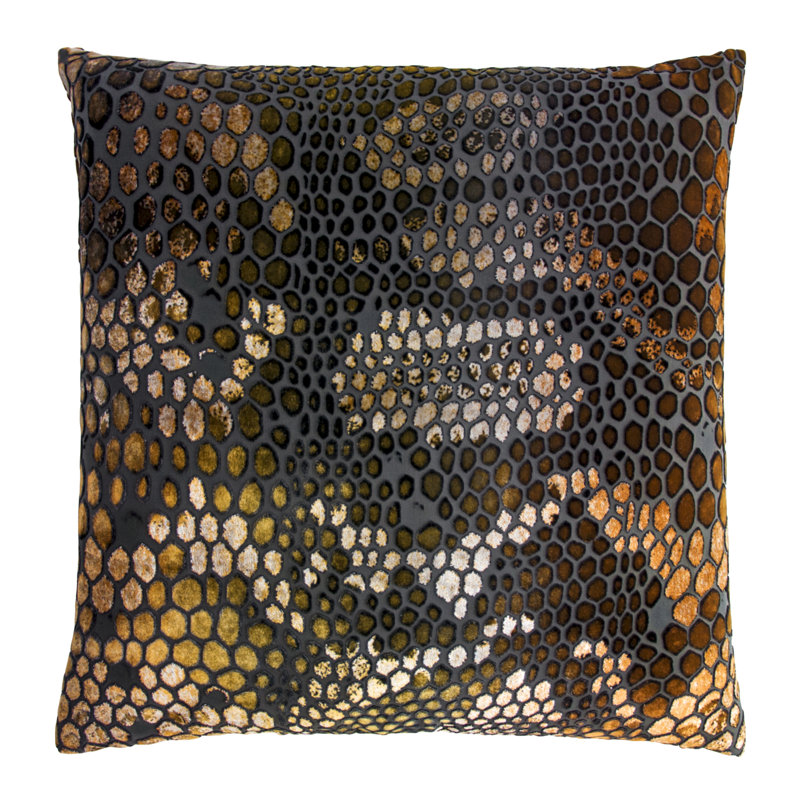 Snakeskin Square Velvet Pillow Cover & Insert, Square 18"H x 18"W, Copper Ivy