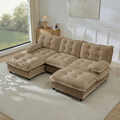Canapé modulaire modulaire en forme de U 107 po avec 2 repose-pieds, canapé à 3 places en chenille profonde avec coussin en treillis confortable décoré, chambre à coucher et appartement, café clair