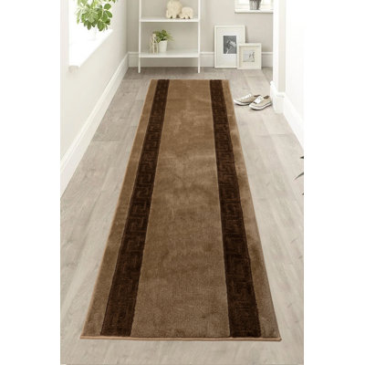 Custom Size Antibacterial Non-Slip Meander Beige Wedgewood Design Hallway Runner Rugs by Feet