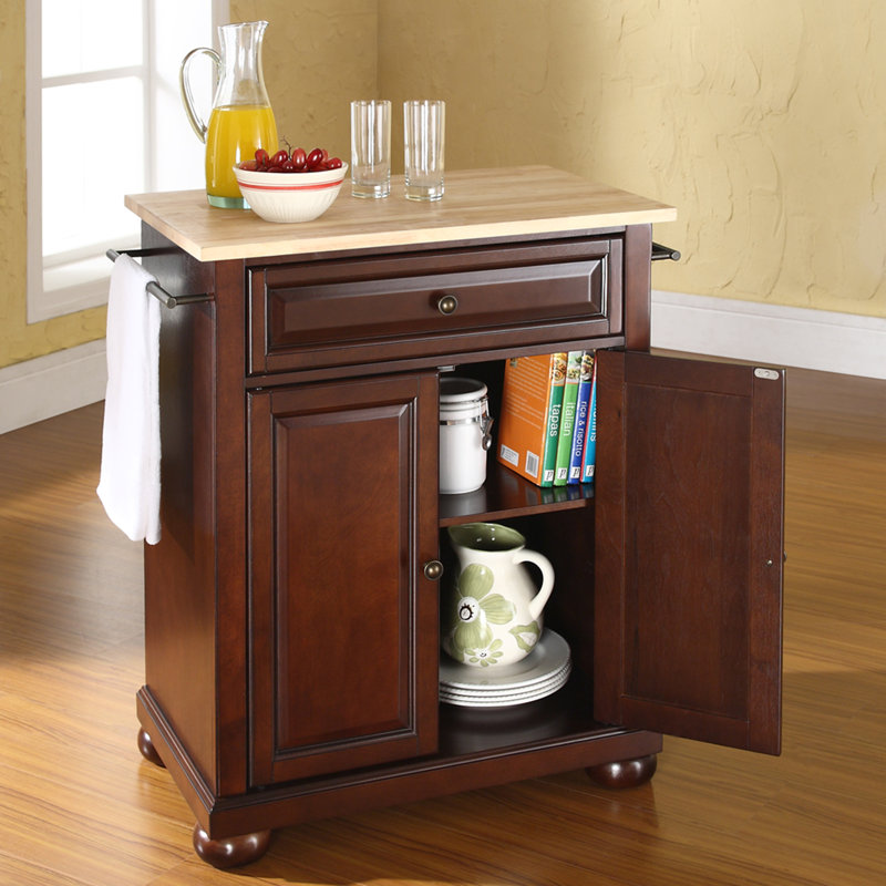 Hedon Solid Wood Top Kitchen Cart, Vintage Mahogany