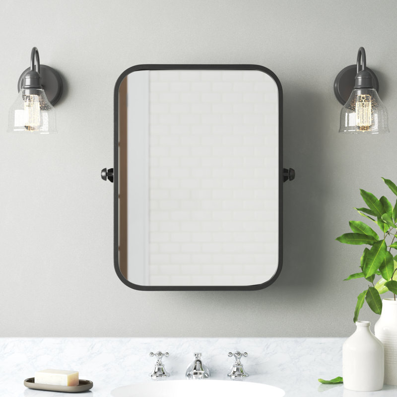 Metal Framed Pivoting Wall Mirror, Black