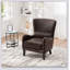 Fauteuil d'appoint à dossier haut en polyuréthane de 28 po, fauteuil rembourré pour le salon, fauteuil à oreilles rétro, siège de lecture pour canapé simple avec pieds en bois massif, brun