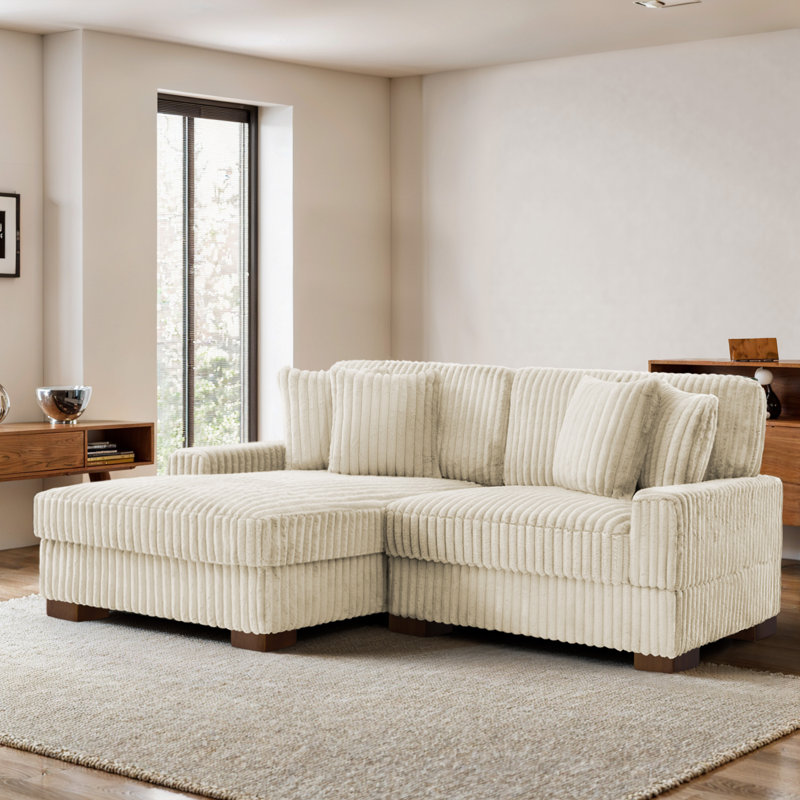 2 Seater Sectional, White Polyester/Foam Padding