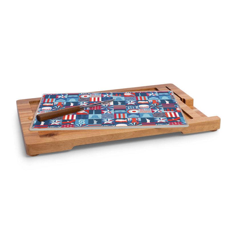 Planche à fromage en verre trempé et bois d'acacia America250 Ventana