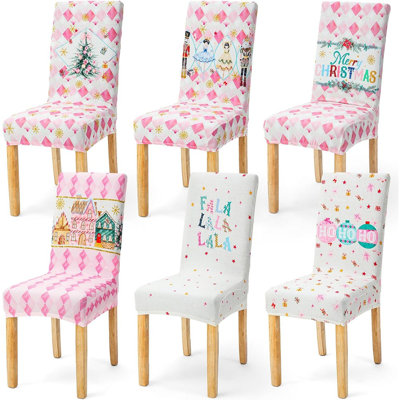 Housses de chaises de Noël multicolores - ensemble de 6 housses de chaise de salle à manger casse-noisette extensibles et lavables